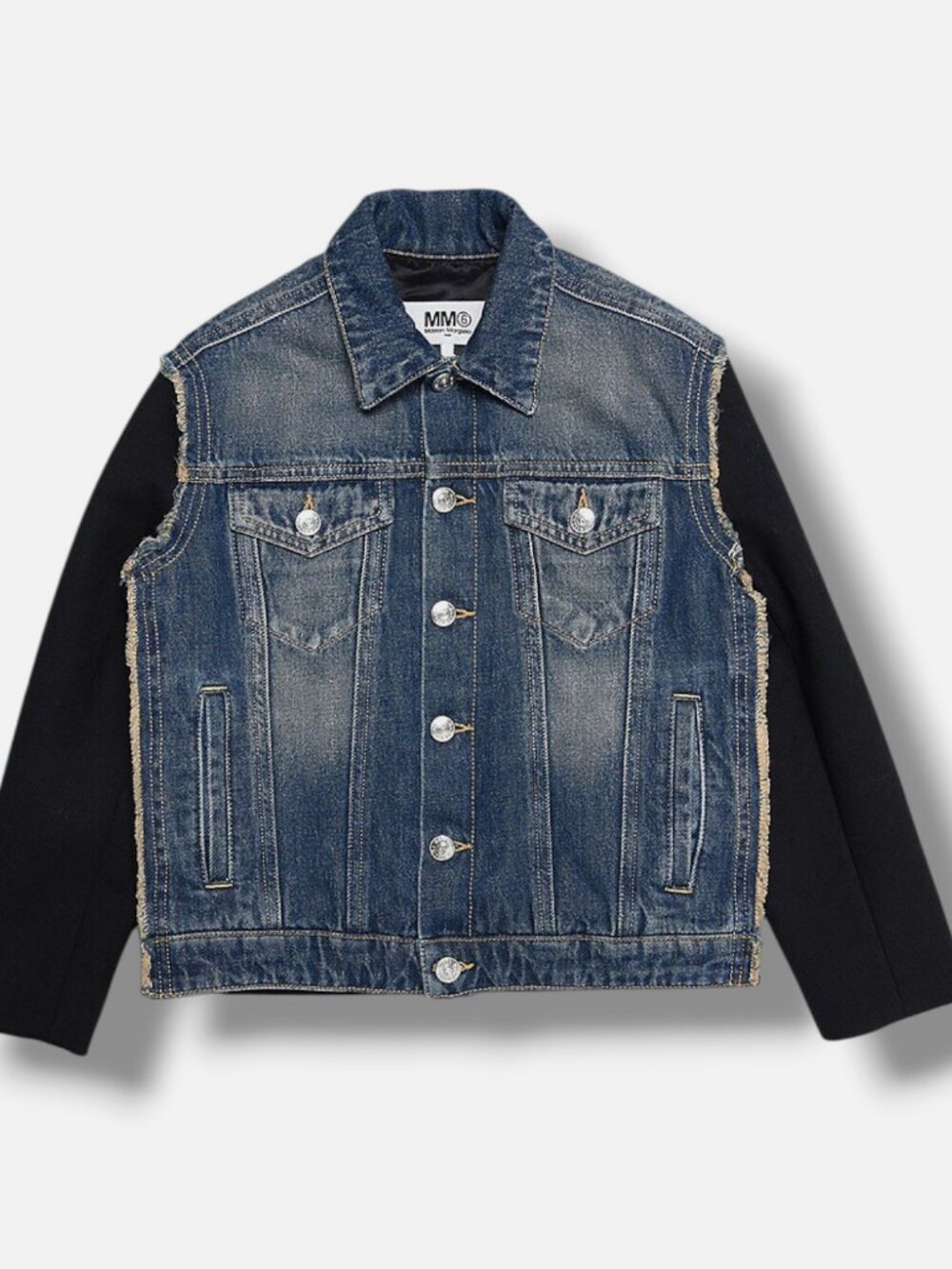MM6 Maison Margiela Kids Boy's Blue Mixed Sweatshirt Denim Jacket Size 6